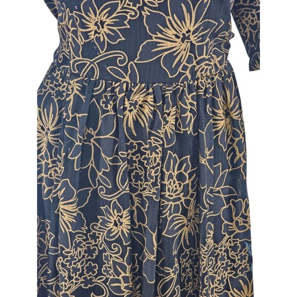 Black and Gold Floral Shimmer Cocktail Dress / Party Dress - Plenty Dresses by T - Picture 6 of 13